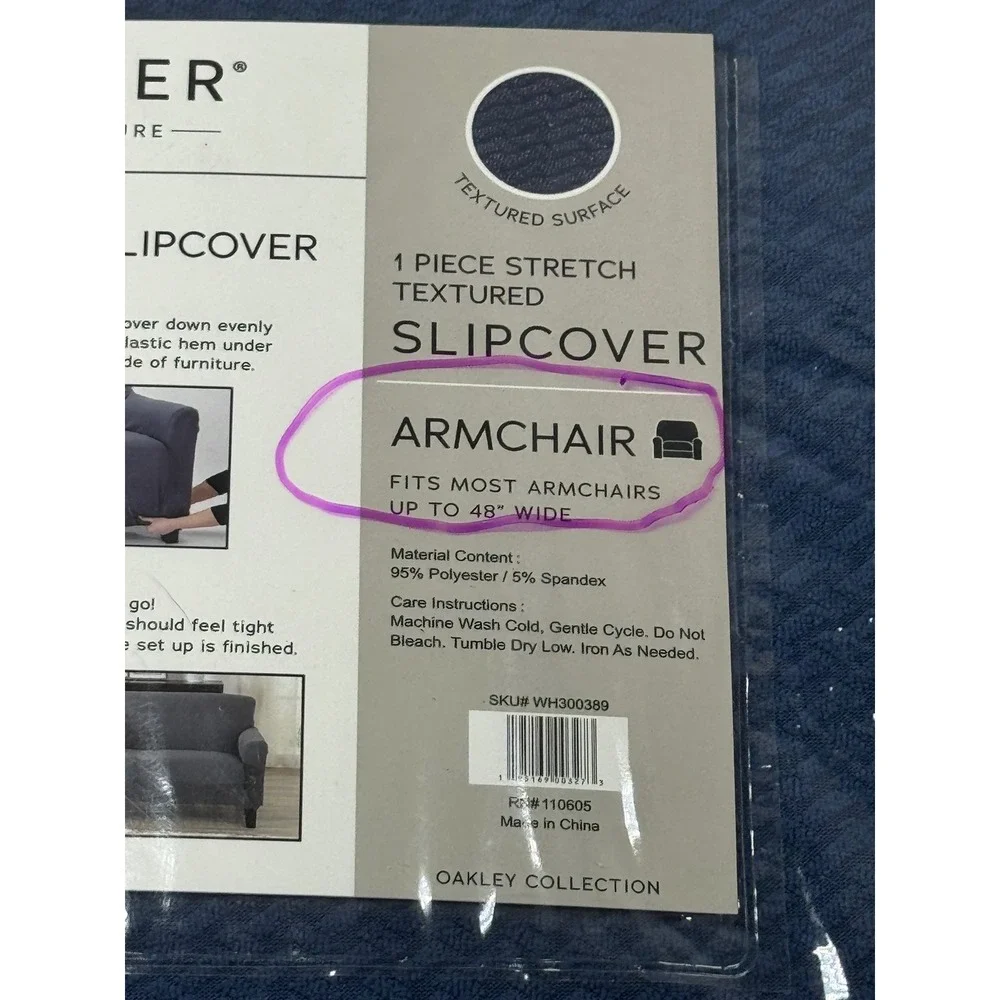 Sofa Saver Oakley Collection Stretch Armchair Slipcover Navy Blue WH300389